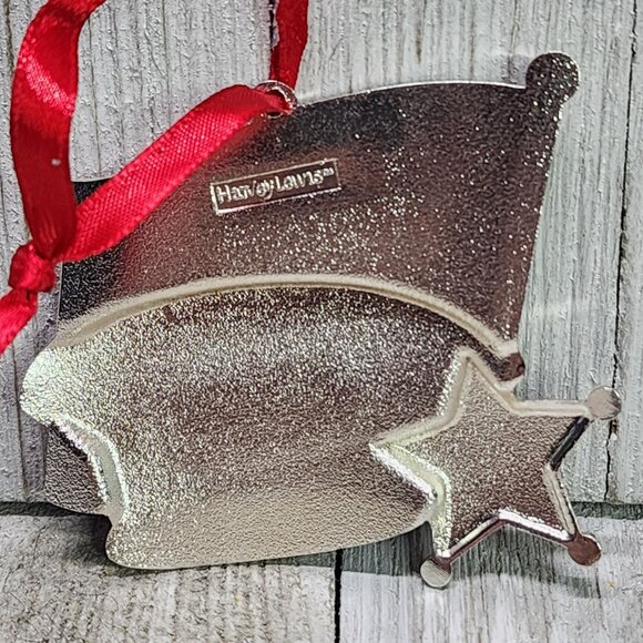 America's Flag and Cap " Be Strong and Courageous " Ornament Silver Metal - Picture 5 of 7